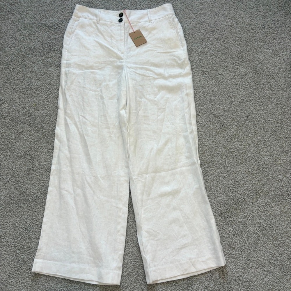 Boden Westbourne Linen Wide Leg Pants Womens 10 Trousers Beach Resort Minimalist